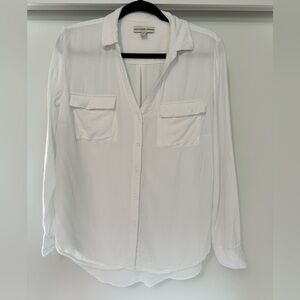 Alexander Jordan Women's White Button-Down V-Neck Pocket Shirt